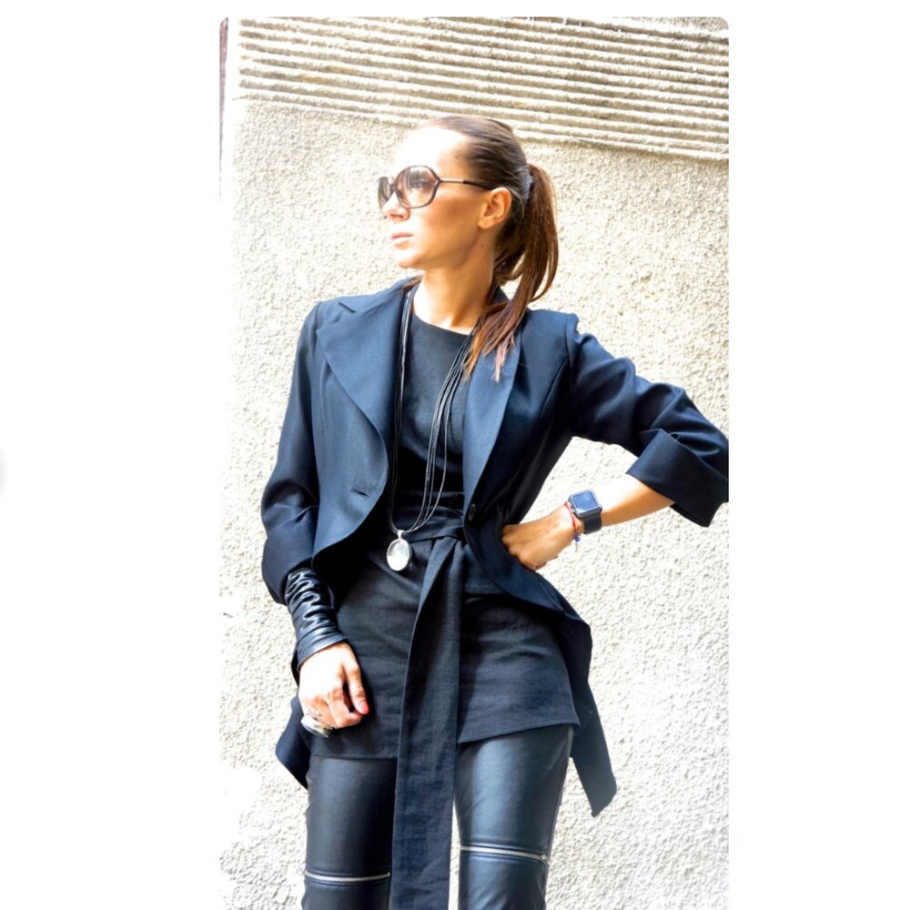 Extravagant Asymmetrical Buttoned Blazer by Aakasha A10230